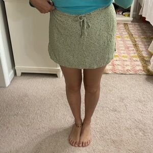 Vintage 90’s Mini Skirt S Micro Floral Green Drawstring Tie Waist Dainty USA